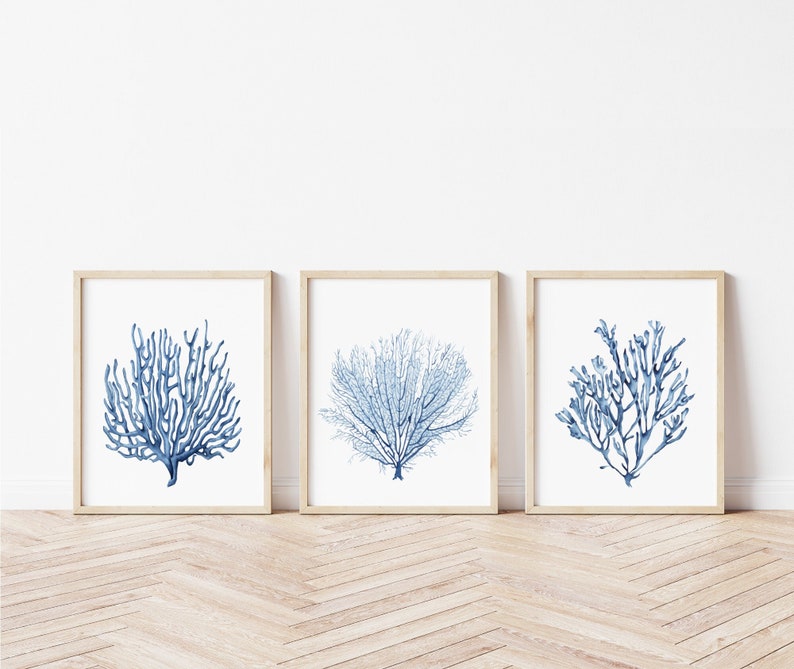 Blue Coral Prints Set of 3. Watercolor Seafans Printable Wall Art ...