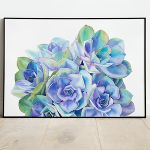 Aquarell Sukkulenten Wandkunst Druck. Blaugrüne Kakteenkunst. Botanischer Druck. Sofortiger Download Art. Kakteen Wanddeko. Aquarell Pflanze