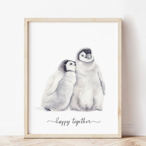 Pinguine Pärchen lieben Art. Valentinstag Pinguine druckbare Kunst. Je t'aime Druck. Aquarell Pinguine Wandkunst. Valentinstag Dekor.