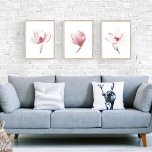 Pink magnolia wall art printable set of 3. Floral digital prints. Baby girl nursery wall art. Blooming flowers. Minimalist modern kids room image 6