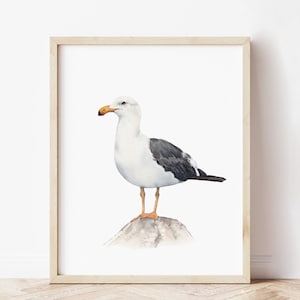 Seagull print. Watercolor sea bird printable wall art. Shore bird print. Neutral Coastal wall art. Beach bird painting. Seagull art decor.