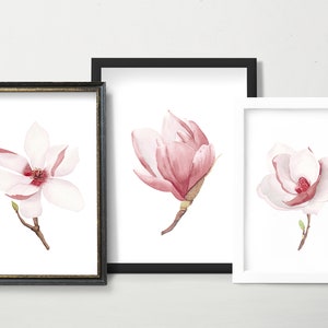 Pink magnolia wall art printable set of 3. Floral digital prints. Baby girl nursery wall art. Blooming flowers. Minimalist modern kids room image 7