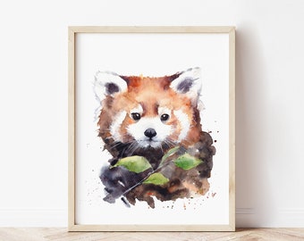 Red Panda Watercolor Art Print, Kids Room Wall Decor (Digital Download)