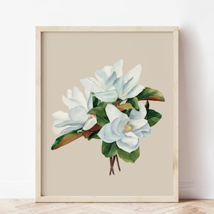 Aquarell weiße Magnolie Wand Kunstdruck. Südliche Magnolie Digitaldruck. Florale Wandkunst.  Magnolie Blumenmalerei. Bauernhaus Wandkunst.