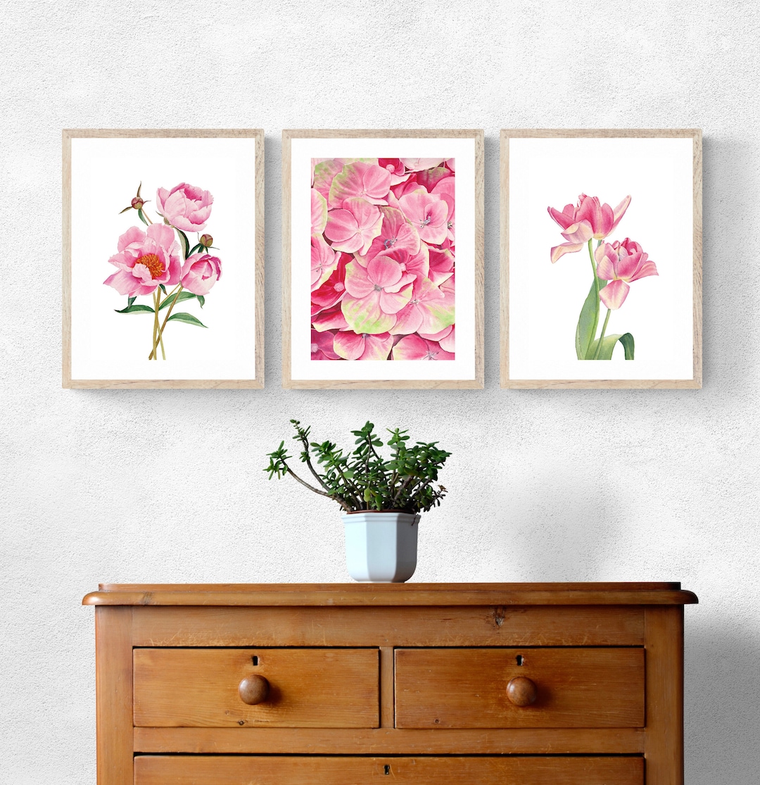 Watercolor Floral Prints Set of 3. Peony, Hydrangea, Tulips Wall Art ...