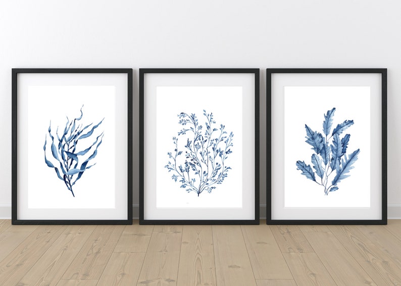 Blue Seaweeds Corals Prints Set of 6. Coastal Printable Wall Art ...