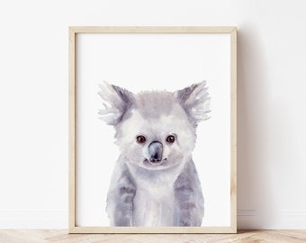 Watercolor koala peekaboo print. Cute koala nursery wall art. Printable Australian animals. Koala bear digital print. Wild animals kids room