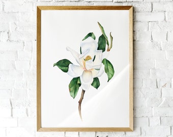 Watercolor Magnolia Painting, Botanical Floral Print (Digital Download)