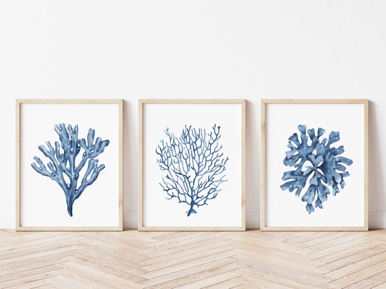 Blue Seaweeds Corals Prints Set of 6. Navy Coastal Printable - Etsy