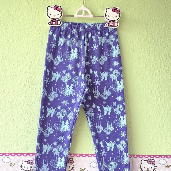 Gr. 92-128  Kinder Leggings Hose Lila Blau Eiskönigin Elsa Anna Silhouette Handy Steren Baumwolljersey selbstgenäht selbstgemacht unikat