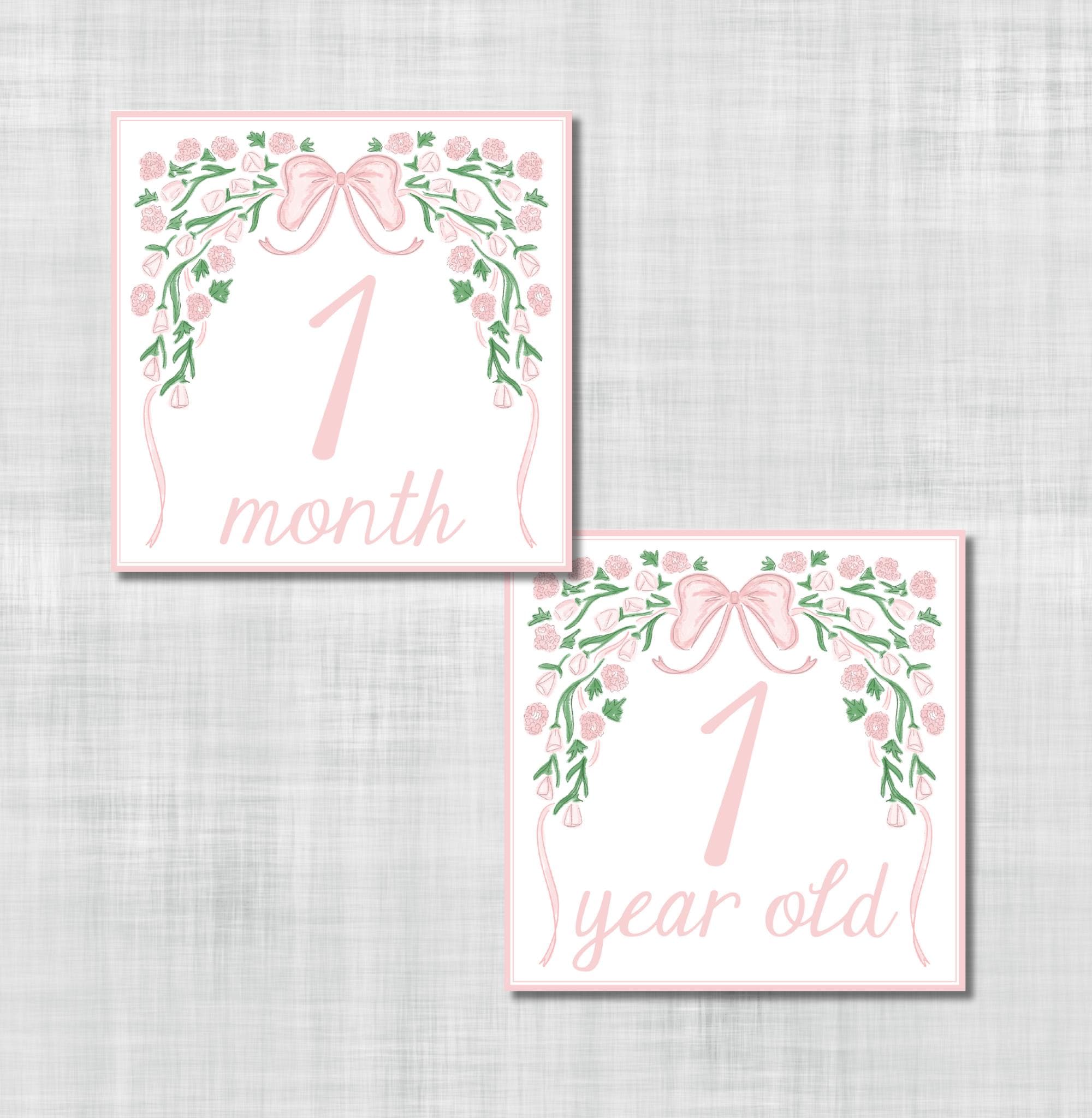 PRINTABLE Pink Bow Greenery Milestone Cards