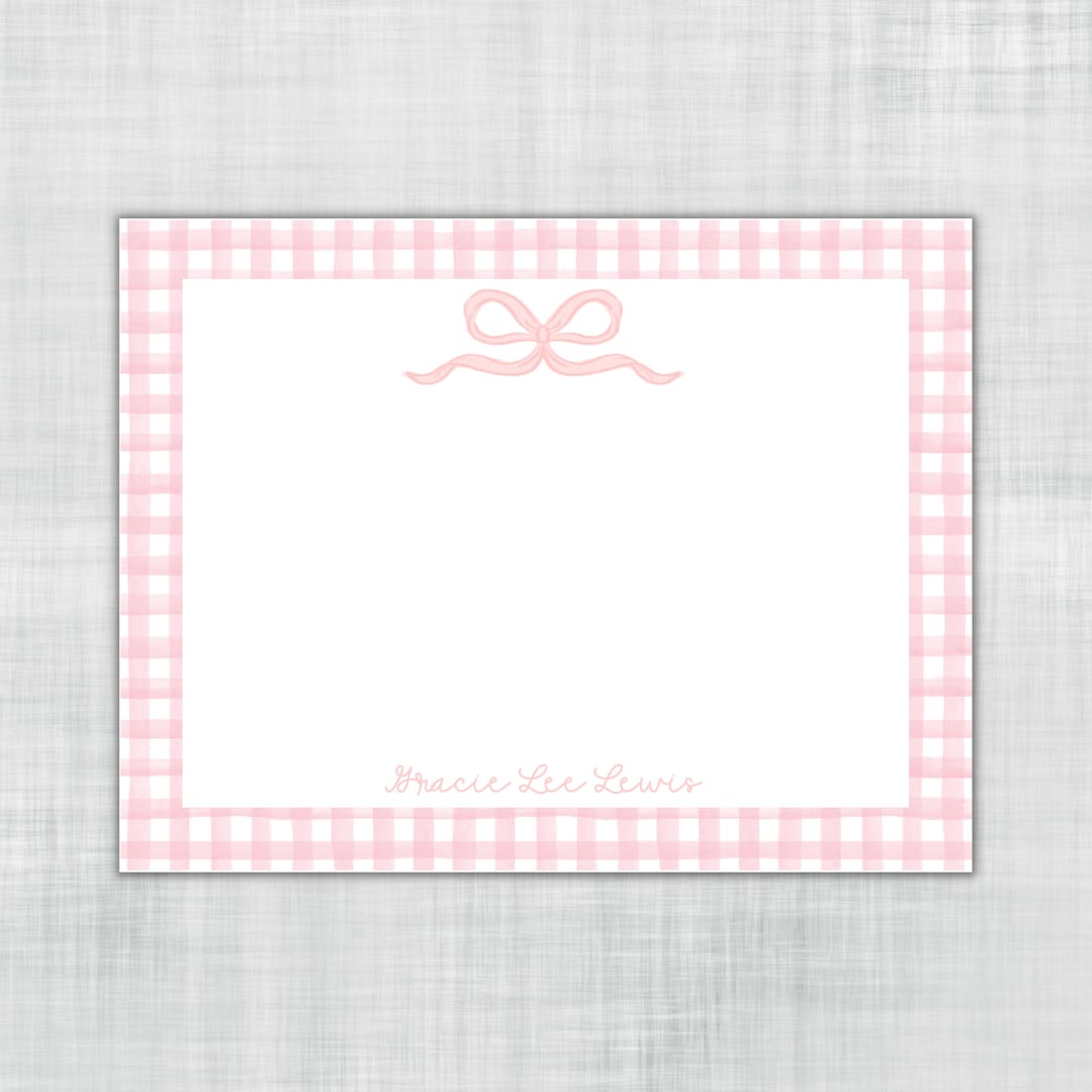 Pink Bow With Gingham Personalized Notecards - Etsy