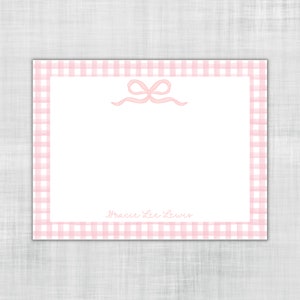 Cartes de correspondance personnalisées avec nœud rose et vichy