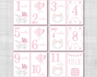 Girl Milestone Cards - Bonnets, Bows and Baby Carriage