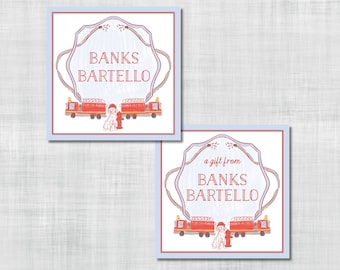 Etiquetas de regalo para camiones de bomberos