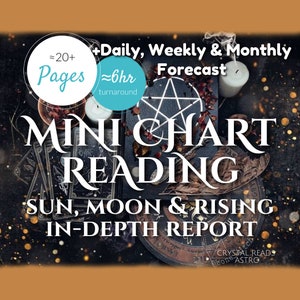 Minigrafiek lezen (Groot 3: zon, maan en opkomende) Rapport 20+ pagina's + dagelijkse, wekelijkse en maandelijkse voorspelling