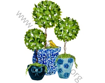 Topiary Chinoiserie Ginger Jar PNG, Graphic for Home Decor, Gifts, Garden Flags