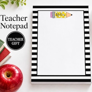 Teacher Notepad With Yellow Pencil Notes Header, 8.5x11 Black and White Striped Tear-Away Pad