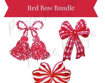 Red Bow PNG Set | Christmas Clipart for Mugs, Shirts, DIY Gifts, Seasonal Embellishments