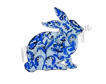 Chinoiserie Bunny PNG Digital Download Easter Preppy Grand Millennial Art Print Design