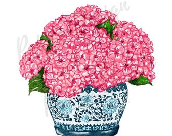 Hydrangea PNG | Chinoiserie Design for Home Decor, Gifts, Sublimation, Blue and White illustration