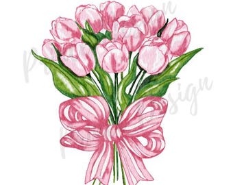 Tulip PNG Digital Download | Watercolor Easter Preppy Floral Art Print for DIY Crafts,  Invitations, Home Decor