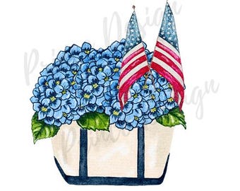 Patriotic American Flag Hydrangea PNG | July 4th Digital Download | Sublimation Home Decor