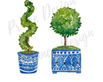 Ginger Jar Topiary PNG, watercolor greenery art, floral illustration, wedding invite, garden flag sign