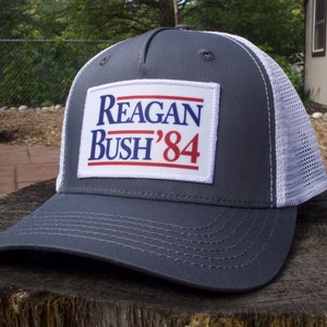 Reagan Bush ‘84 Vintage Gray Trucker Hat with Sublimated Patch