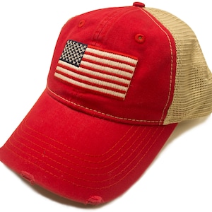 American Flag Hat (Vintage/Red/Distressed Visor)