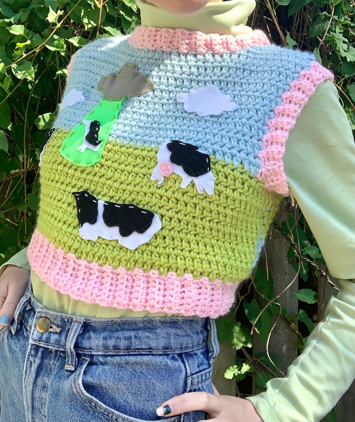 Colourful Cropped Crochet Vest Cow Print Etsy