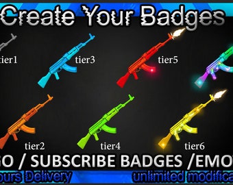 Ak47 Twitch sub badges, AK47 Twitch emotes / Ak47 badges for streamers / AK47 Subscriber Badges