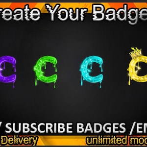 C Insignes secondaires Twitch, C Emotes Twitch/Badges C pour streamers/Badges d'abonné