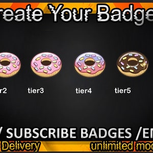 Donuts Twitch sub badges, Donuts Twitch emotes / Donuts  badges for streamers / Donuts Subscriber Badges