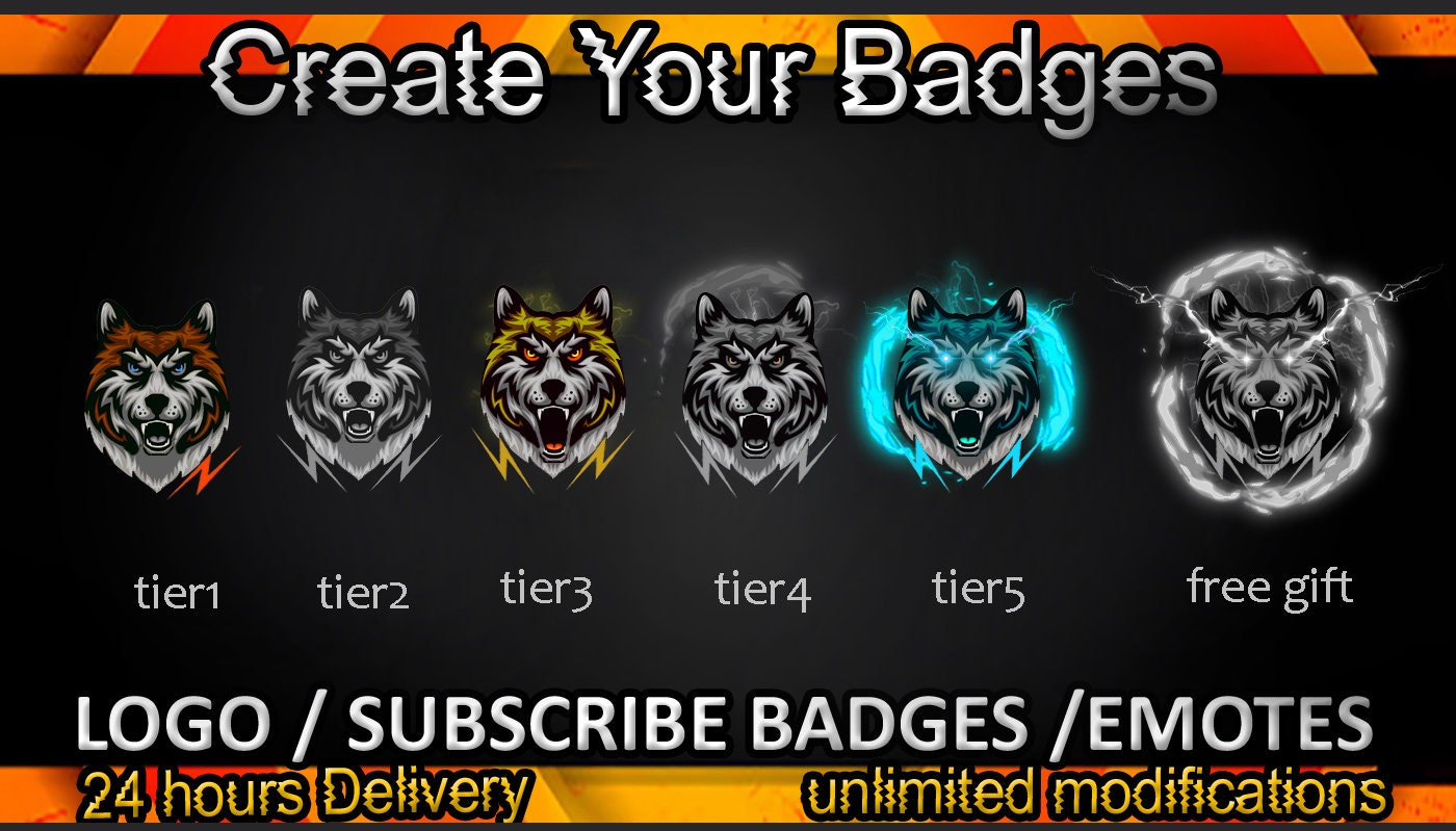 Wolf Twitch Sub Badges, Wolf Twitch Emotes/ Wolf Badges for Streamers/wolf Subscriber Badges