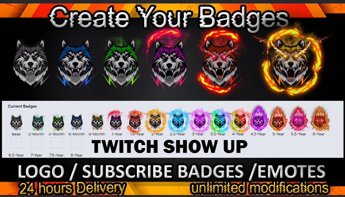 Wolf Twitch Sub Badges Twitch Emotes / Wolf Badges for Etsy Denmark