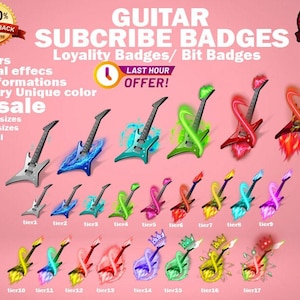 Twitch Sub Badges bit badges loyalty badges for Twitch   Guitar Music twitch art sub badges