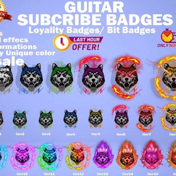 Sous-badges Wolf Twitch, emotes Twitch / Badges Wolf pour streamers / Badges d'abonné