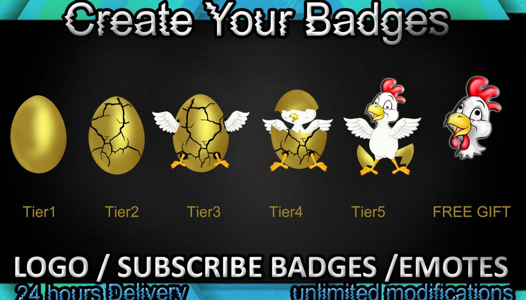 Egg Twitch Sub Badges, Golden Egg Twitch Emotes / Hen Badges for
