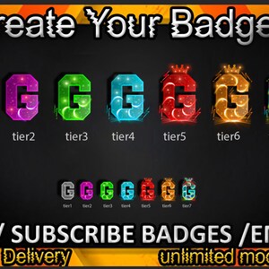 G Twitch sub badges / G Twitch emotes / G badges for streamers / G Subscriber Badges