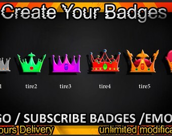 Crown Twitch sub badges, Crown Twitch emotes / Crown badges for streamers / Crown Subscriber Badges