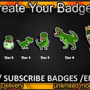 Dinosaurier Twitch Sub Badges, Dinosaurier Twitch Emotes / Dinosaurier Pixelate Badges für Streamer / Dinosaurier Pixel Abonnenten Badges