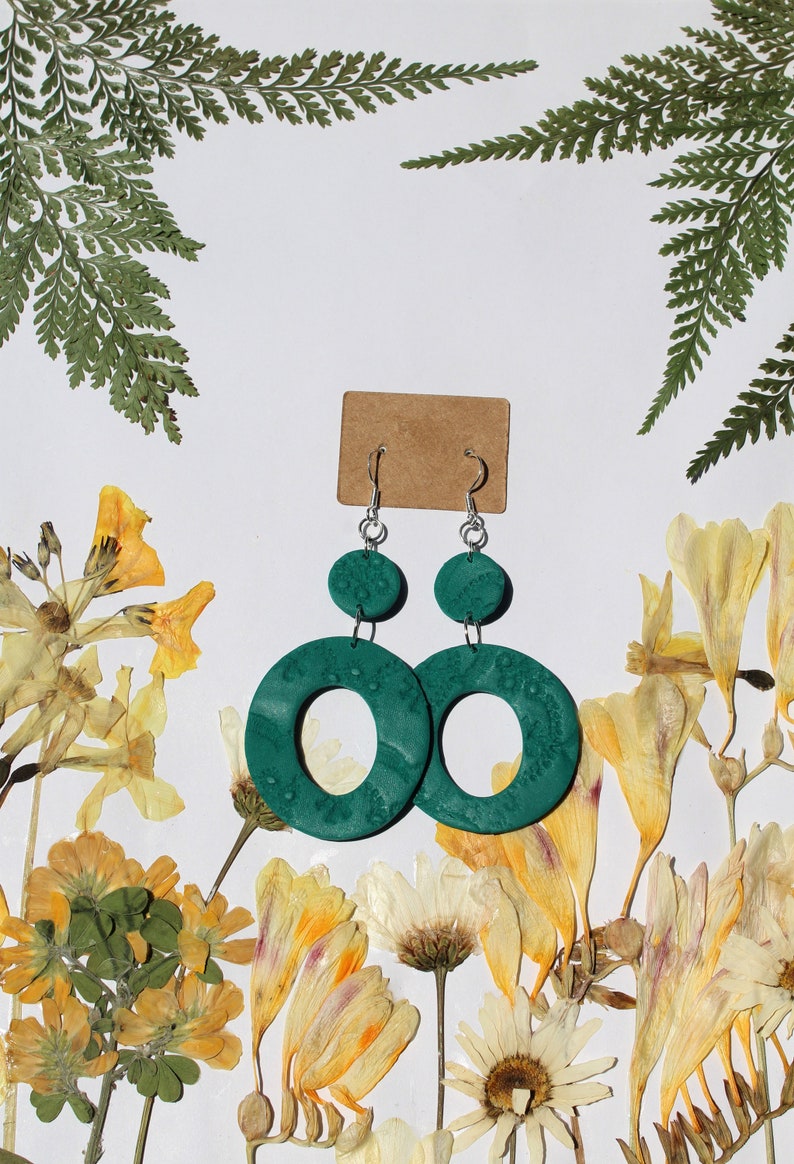 GreenBluePurple Lace Pattered Flower Statement Earrings