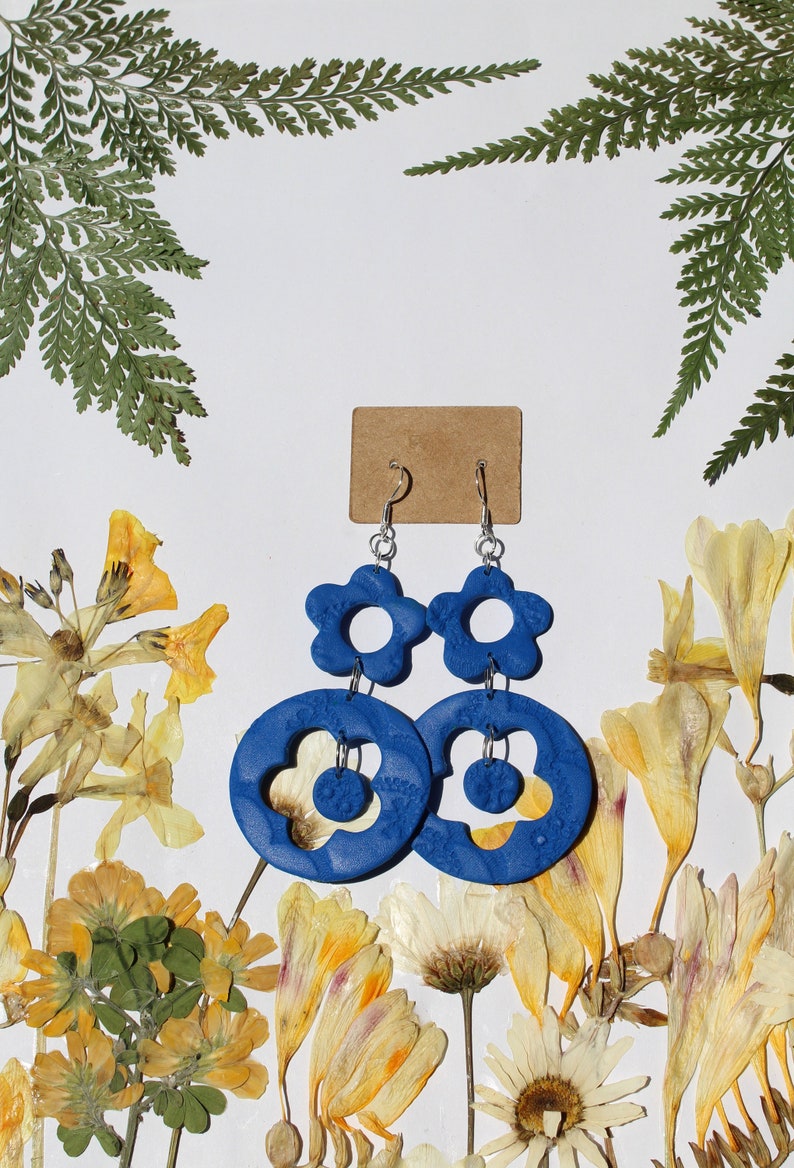 GreenBluePurple Lace Pattered Flower Statement Earrings
