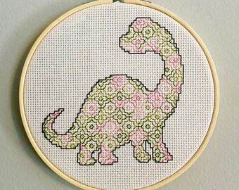 Brontosaurus Apatosaurus Blackwork Cross Stitch Pattern - PDF Pattern