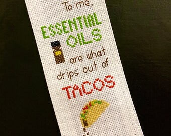 Taco and Pizza Essential Oils Cross Stitch Bookmark Patterns - PDF Pattern
