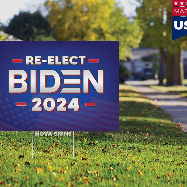Re-Elect President Joe Biden 2024 American Flag Yard Sign With H-Stake (Weatherproof)