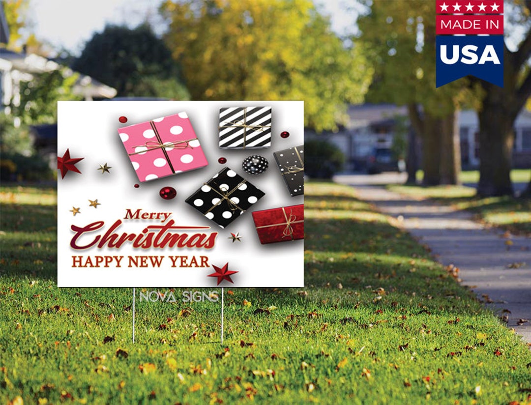 Merry Christmas Happy New Year Yard Sign Double Sided Etsy