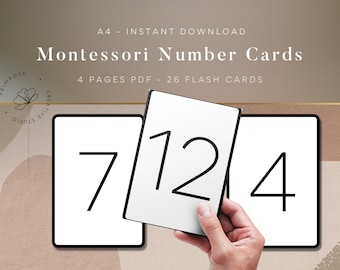 Digital Number Flash cards - Montessori number printable flash cards, Homeschool, School and Preschool toddler learning educational cards