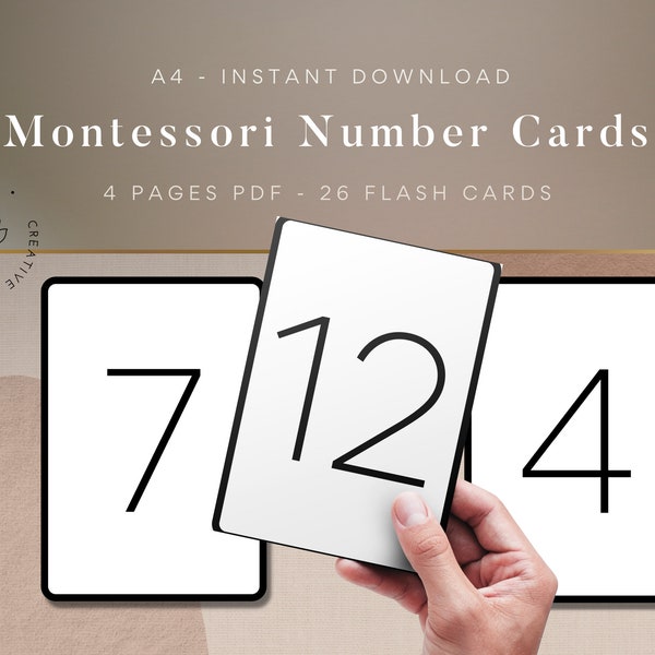 Digital Number Flash cards - Montessori number printable flash cards, Homeschool, School and Preschool toddler learning educational cards